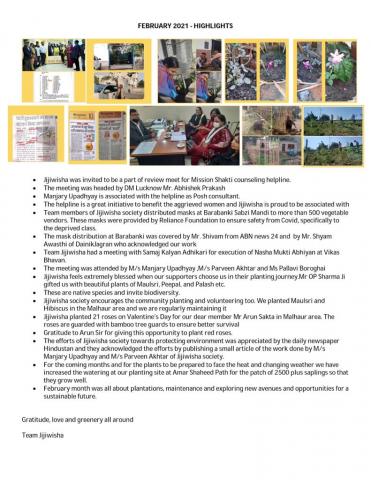 Jijiwisha Society-February 2021 Work Highlights